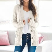 VEKDONE 2024 Clearance Women's Long Sleeve Cable Knit Cardigan Sweaters Open Front Fall Outwear Coat Button Down Knitwear Sweaters for Women Cardigan